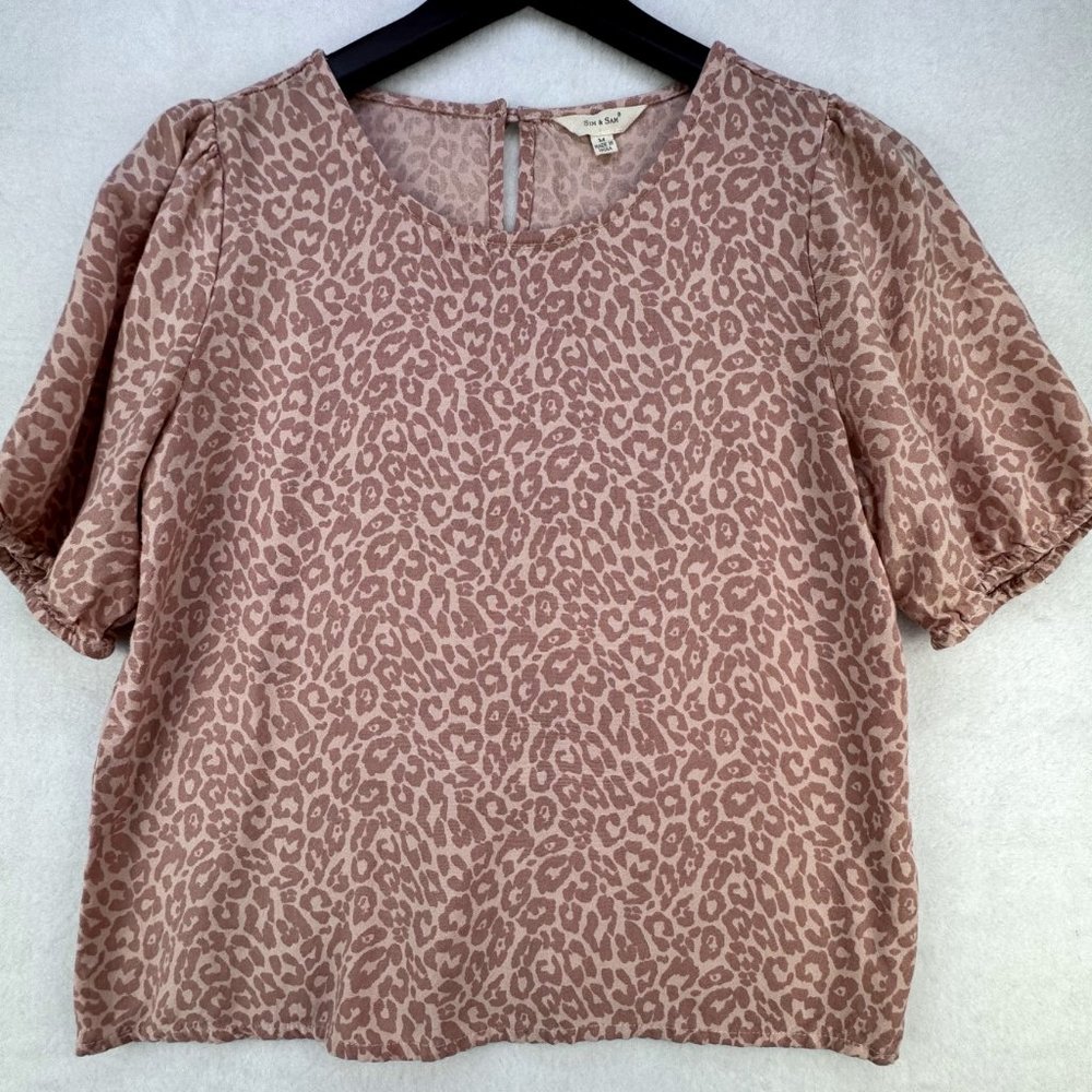 Sim & Sam Dusty pink top n darker pink print Puff Sleeve, Women's Size M